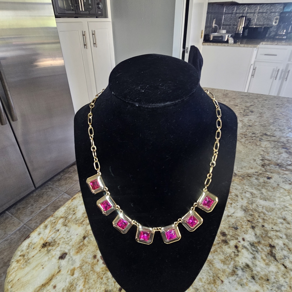Gold-Plated Necklace with Pink Gemstone Accents